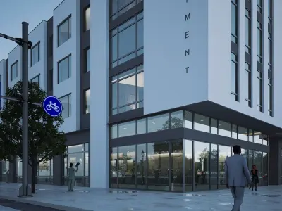 Apartment building realistic Low-poly 3D model