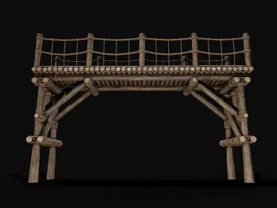 Modular Wooden Rope Bridge Low-poly 3D model