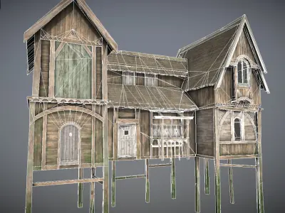 Medieval Lake Village - House 6 with interiors Low-poly 3D model