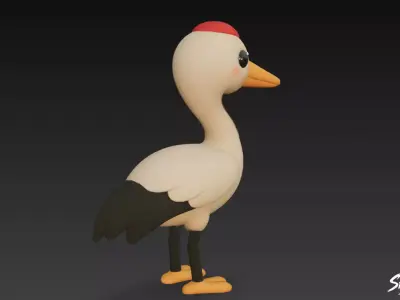 Cartoon Plush Crane Low-poly 3D model