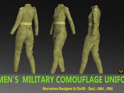 WOMEN MILITARY COMOUFLAGE UNIFORM - zprj- fbx- obj- png 3D model