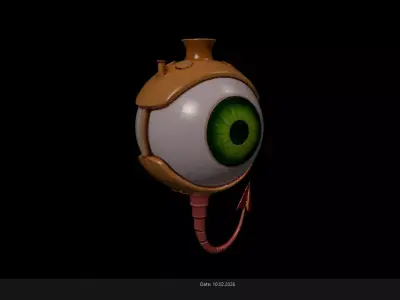 Low Poly Stylized Mechanical Eye Monster - PBR Low-poly 3D model