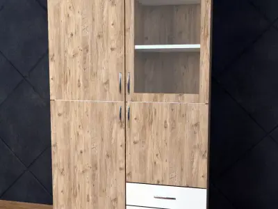Wardrobe wooden cabinet with two drawers Free 3D model