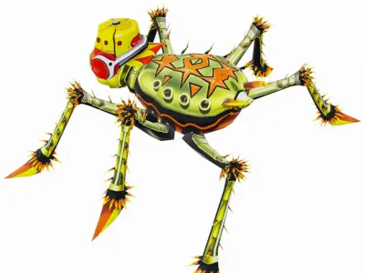 Green Spider Robot Funny Cartoon Insect Parasite Beetle Lowpoly Low-poly 3D model