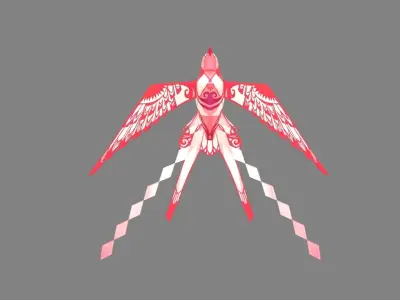 cartoon origami magpie kite - paper bird Low-poly 3D model