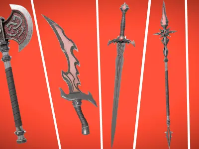 Crimson Medieval Fantasy Weapon Set Low-poly 3D model