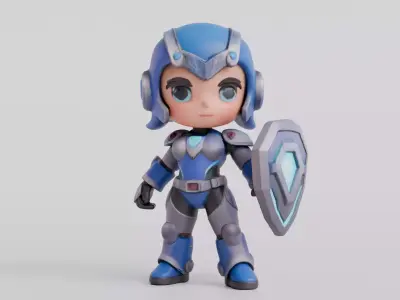 Cute Chibi SciFi Warrior Character With Shield 3D model