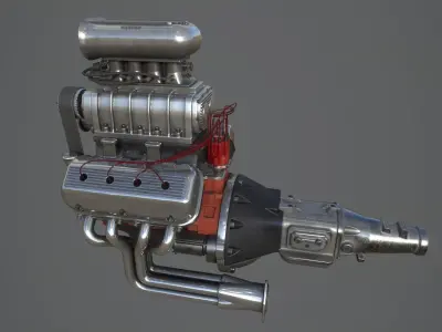 Hemi gasser V8 engine Low-poly 3D model