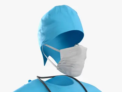 Invisible Surgeon Outfit with Mask Cap Stethoscope Blue 3D model