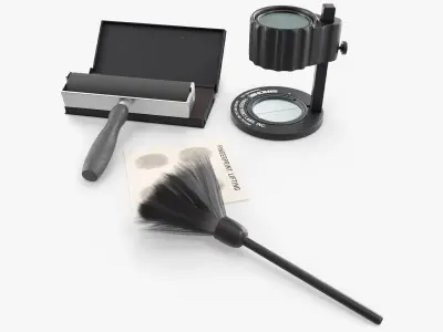 Forensic Fingerprint Analysis Set with Brush Black 3D model