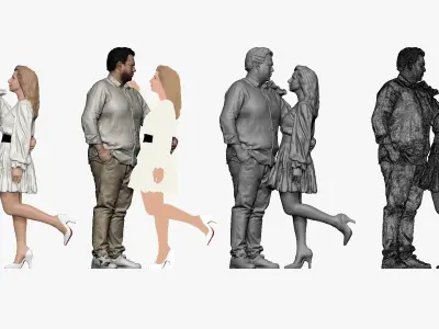 001265 big man in white hug girl in white dress 3D model