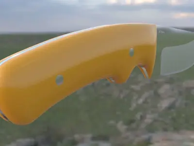 Knife with orange handle - stainless steel - melee hand weapon Low-poly 3D model