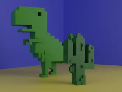 Google dinosaur 3d plus cactus Low-poly 3D model