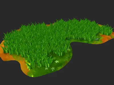 Cartoon Grass Q flowers tufts ferns 3D model