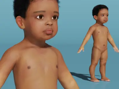 Toddler Black Boy Light Skin Rigged 3D model
