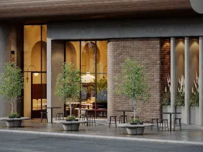 Modern Coffee Shop - Full Interior and Exterior 3D Scene 3D model