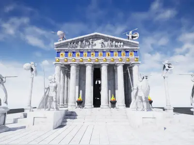Modular Greek-Spartan Temple game ready Low-poly 3D model