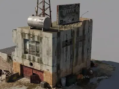 Destroyed Radio Station Low-poly 3D model