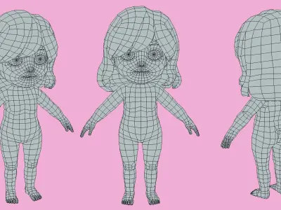Base Mesh Pack - Cartoon Girl Kid Low-poly 3D model