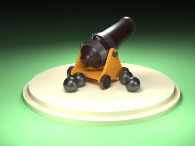 Old Cannon Low-poly 3D model 3