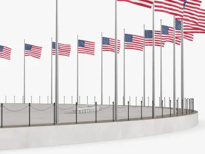 Circle Plaza with Flagpoles 3D model