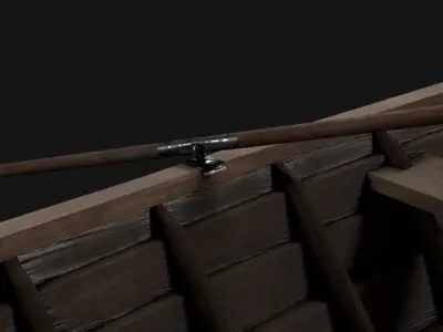wooden boat with oars Low-poly 3D model