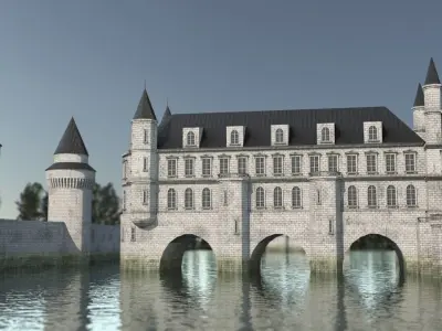 Low Poly Chateau-Castle - Inspired by Chateau de Chenonceau- PBR Low-poly 3D model