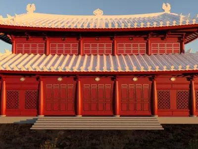 Vietnamese 13th century imperial hall Low-poly 3D model
