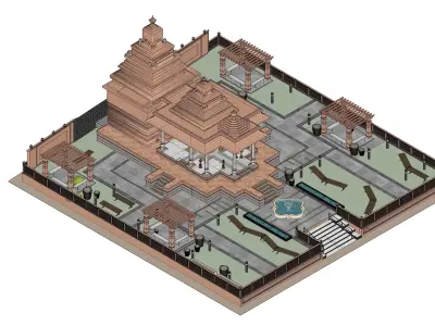 Indian Temple Model Package of 2 Temples with Garden Low-poly 3D model