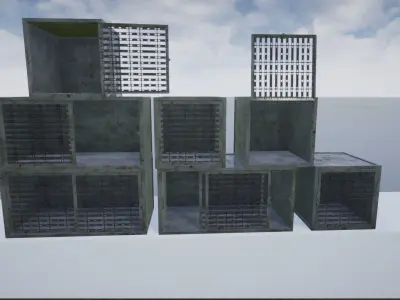 Lowpoly Metal Animal Cages Low-poly 3D model