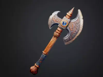 Enchanted battle axe Low-poly 3D model