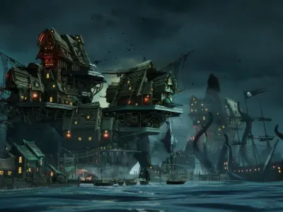 Stylized Pirate Port City Modular Low-poly 3D model