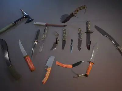 Knives 16 Assets Low-poly 3D model