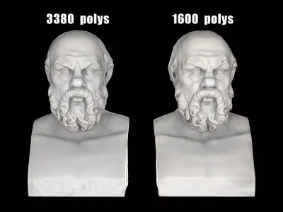 Socrates herm sculpture Low-poly 3D model