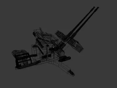 20 mm oerlikon cannon world war 2 cannon Low-poly 3D model