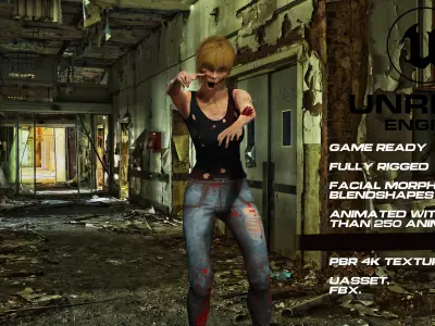 Zombie full rigged - game ready - animated Low-poly 3D model