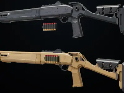 Long Shotgun 04 Black and Sandal Single Mat All PBR Unity UE Textures 3D model