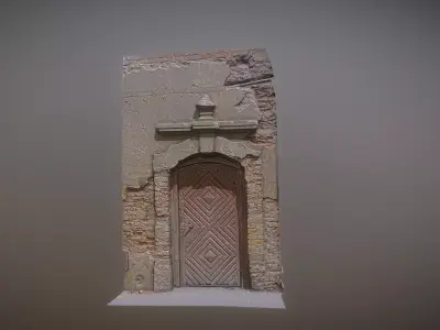 Old broken gate - door with relief decoration Low-poly 3D model