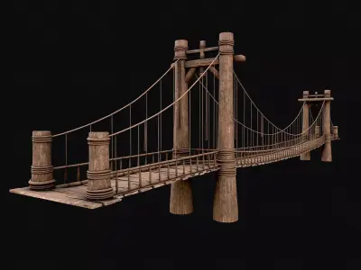 Big Wooden Rope Bridge Low-poly 3D model