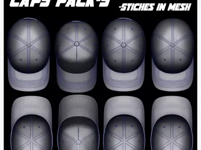 Caps pack 5 Low-poly 3D model