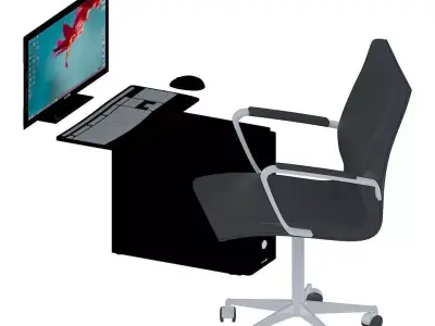set computer and working chair 3D model