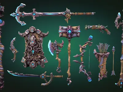 Coastal weapons collection Low-poly 3D model
