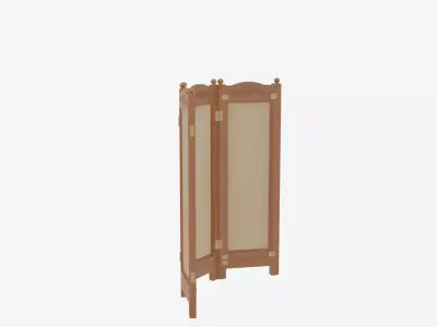 3D Wooden Bank Privacy Screen Fabric Panels and Brass Hardware 3D model