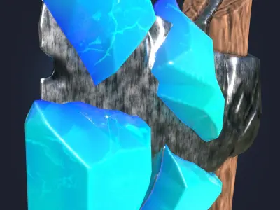 Stylized Melee Weapon Axe with Ice Crystals PBR game ready Low-poly 3D model