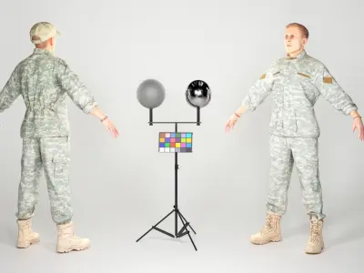 Fully equipped American soldier in ACU uniform with props 20   Low-poly 3D model