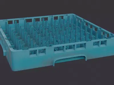 Blue plastic bar and kitchen dish rack Low-poly 3D model