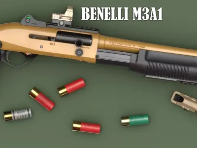 Benelli M3A1 Pack - ADF Combat Shotgun System - Game Asset Low-poly 3D model