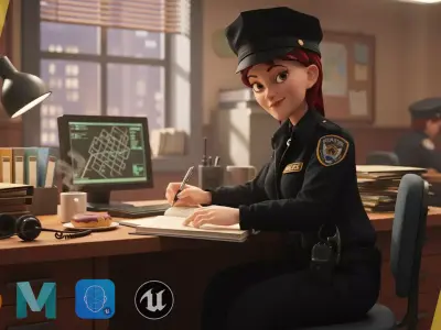 Stylized Female Police Officer Rigged woman cop Policewoman Low-poly 3D model