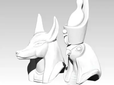 Horus Anubis pair head bust model 3D print model