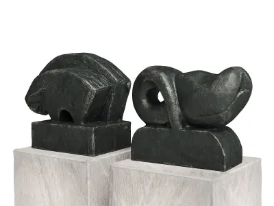 Modern sculptures Bull and Fish Low-poly 3D model